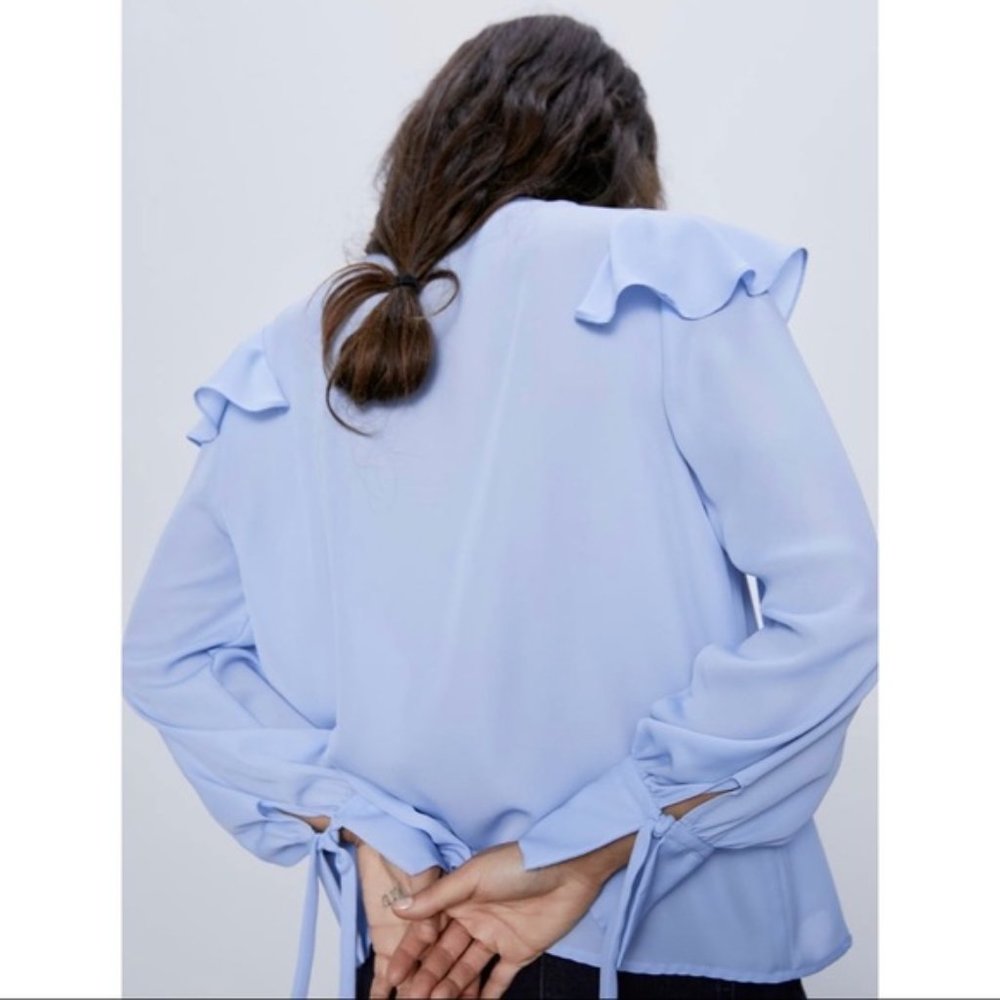 Zara Blue Chiffon Blouse Flowy - Picture 3 of 7